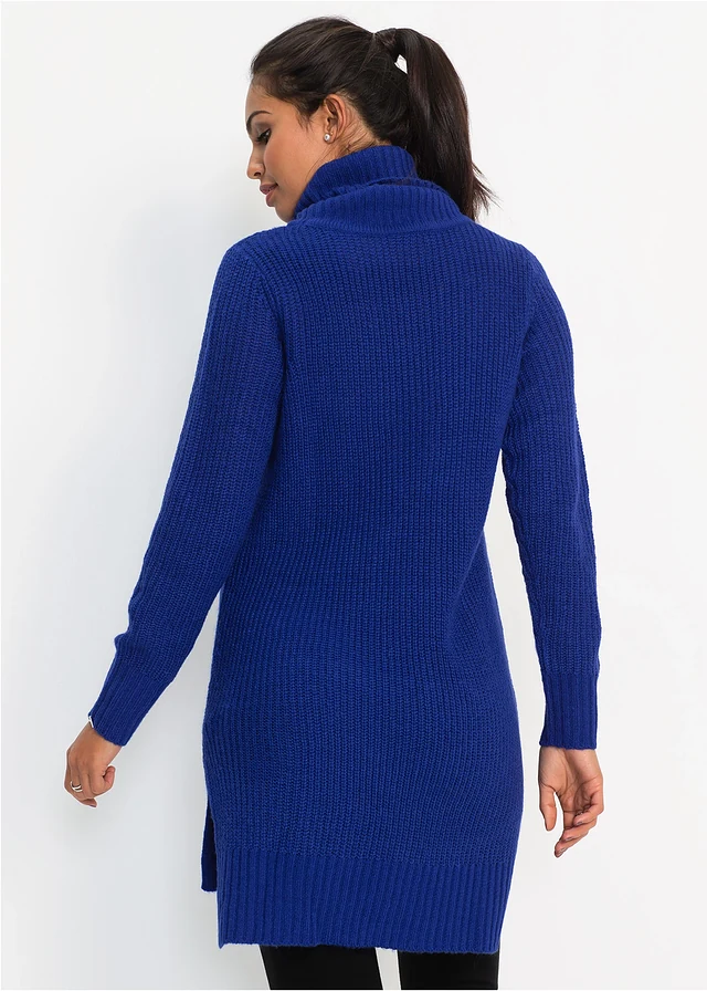 Pull long en maille, Couleur: bleu saphir