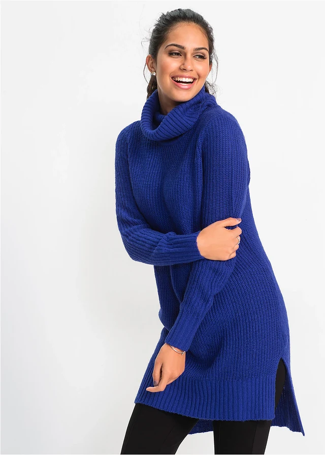 Pull long en maille, Couleur: bleu saphir