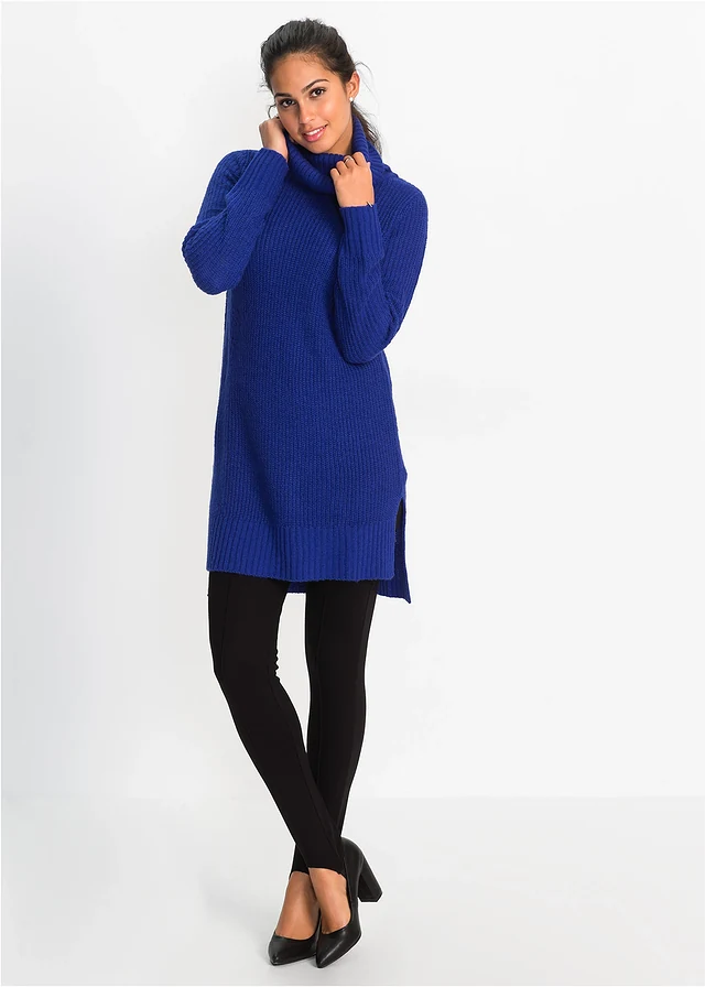 Pull long en maille, Couleur: bleu saphir