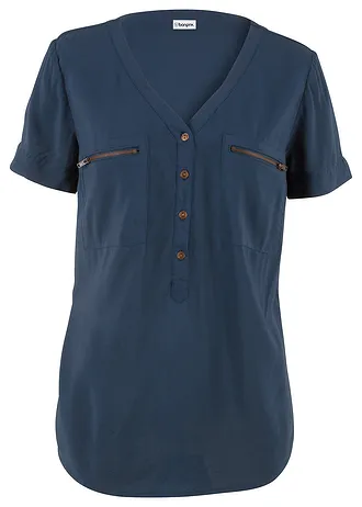 Blouse en viscose manches courtes, Couleur: bleu foncé