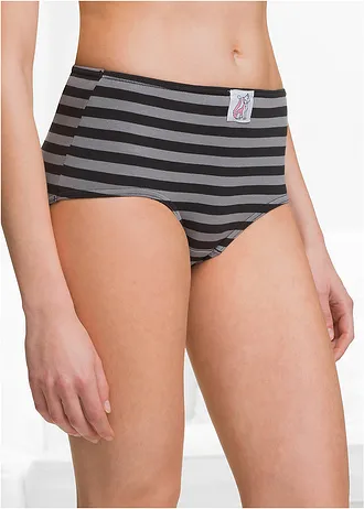Figi maxi z miękką bawełną (4 pary) • czerwony+niebieskozielony+jeżynowy+czarny w paski • sklep bonprix