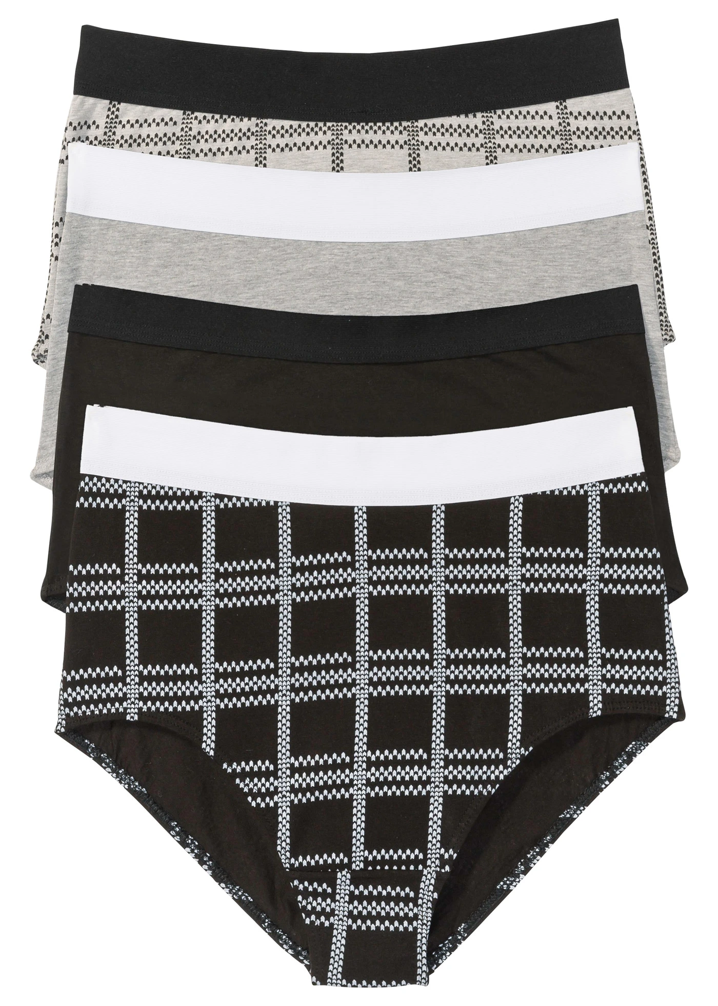 Vysoké kalhotky s organickou bavlnou (4 ks v balení) • černá + světle šedý melír s potiskem • bonprix obchod