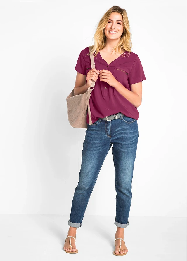 Viscose blouse, korte mouw, Kleur: bessen
