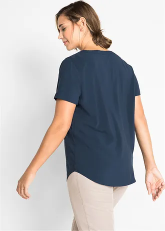 Blouse en viscose manches courtes, Couleur: bleu foncé