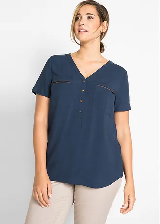 Blouse en viscose manches courtes, Couleur: bleu foncé