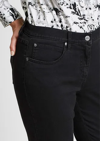 Slim fit jeans mid waist, super stretch, Kleur: zwart denim