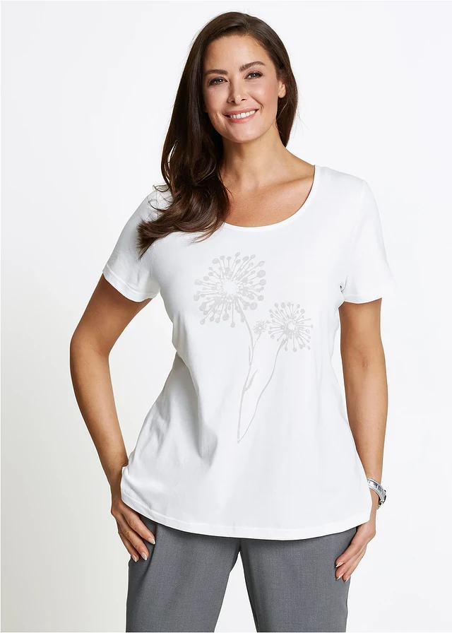 T-shirt, Couleur: blanc/argenté mat imprimé