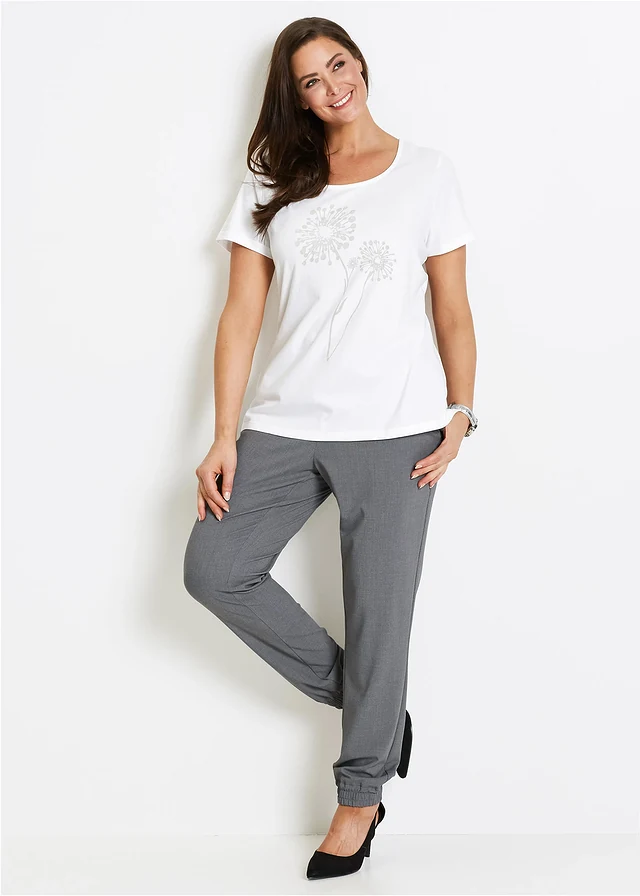 T-shirt, Kleur: wit-mat zilver met print