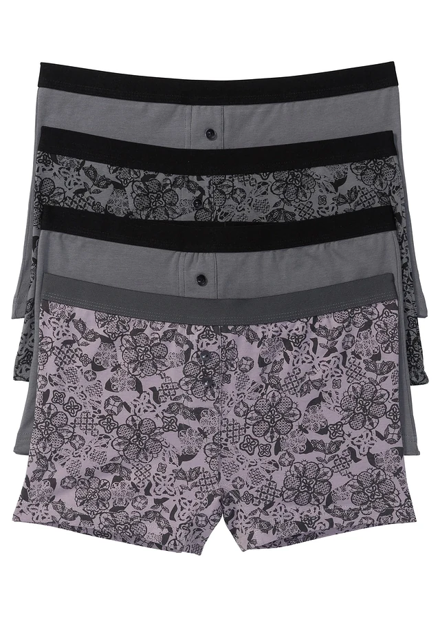 Dames boxer (set van 4), Kleur: lila+rookgrijs gedessineerd