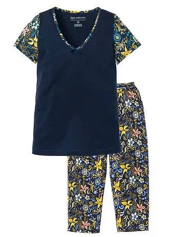 Capri pyjama met korte mouwen van puur katoen • donkerblauw gedessineerd • bonprix online shop