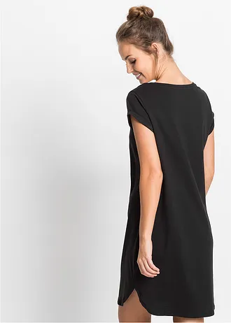 Krátká noční košile z čisté organické bavlny, barva: černá s potiskem