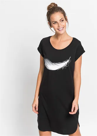 Krátká noční košile z čisté organické bavlny, barva: černá s potiskem