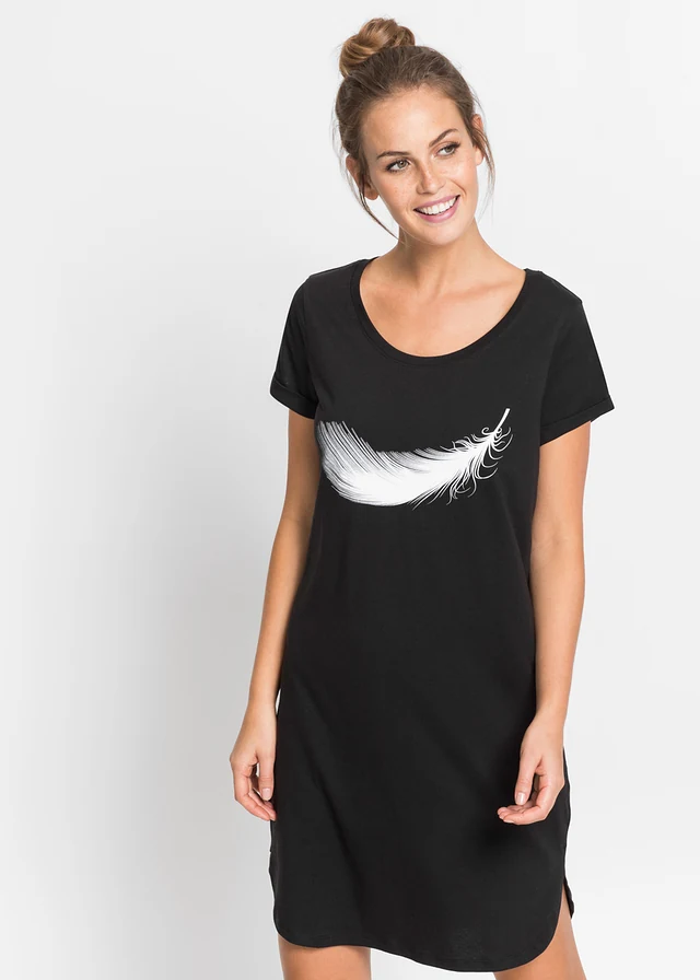 Chemise de nuit courte 100% coton • noir imprimé • product-page.page-title-suffix