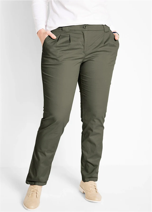 Stretch chino, Kleur: donkerolijfgroen