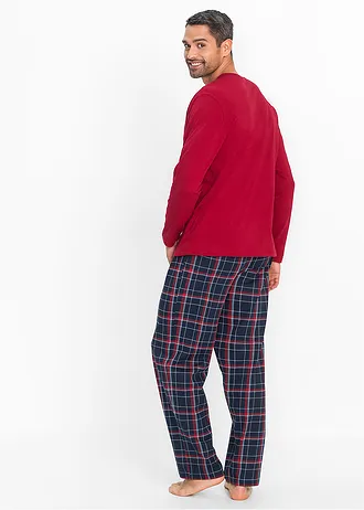 Pijama din bumbac organic 100%, cu mâneci lungi • roșu cadrilat • magazin bonprix