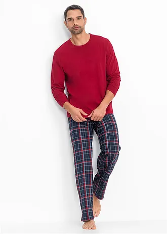 Pijama din bumbac organic 100%, cu mâneci lungi • roșu cadrilat • magazin bonprix