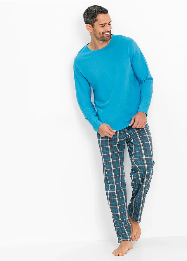 Pyjama 100% coton à manches longues • turquoise carreaux • product-page.page-title-suffix