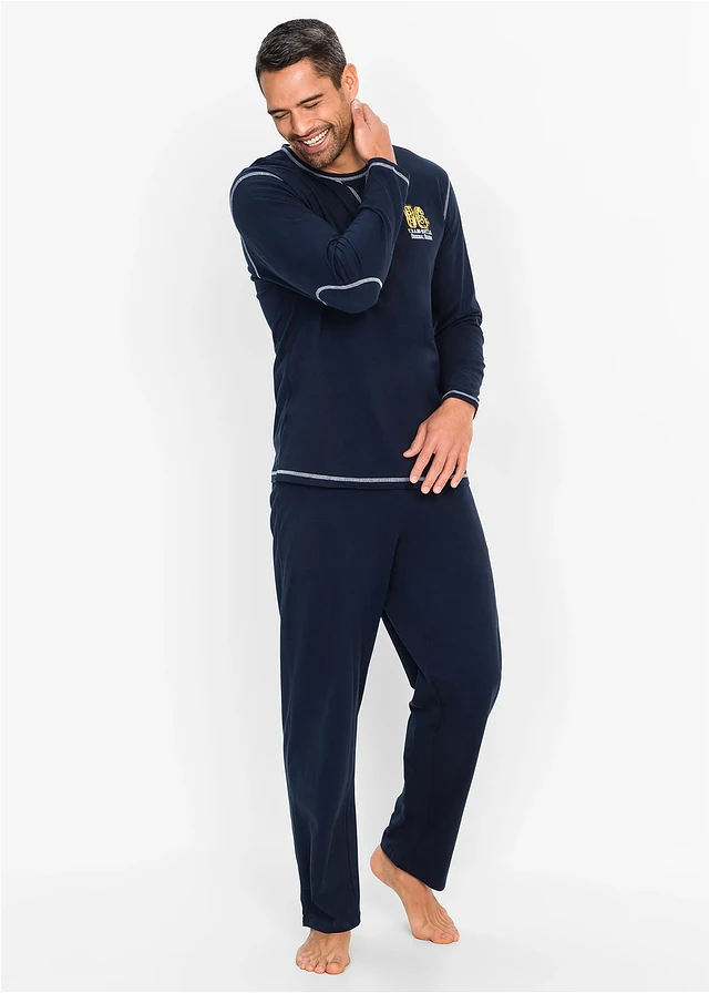 Pyjama met lange mouwen van katoen., Kleur: donkerblauw
