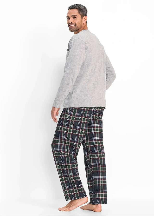 Pyjama à manches longues, Couleur: gris clair chiné carreaux