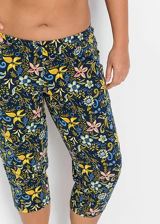 Capri pyjama met korte mouwen van puur katoen, Kleur: donkerblauw gedessineerd