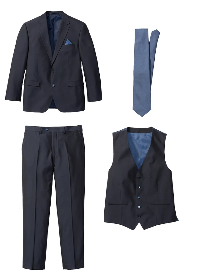Pak met gilet en stropdas, regular fit (4-dlg. set), Kleur: donkerblauw