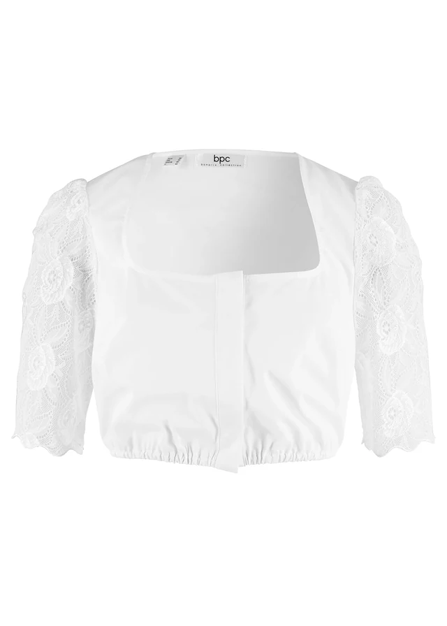 Blouse Dirndl avec manches en dentelle, Couleur: blanc