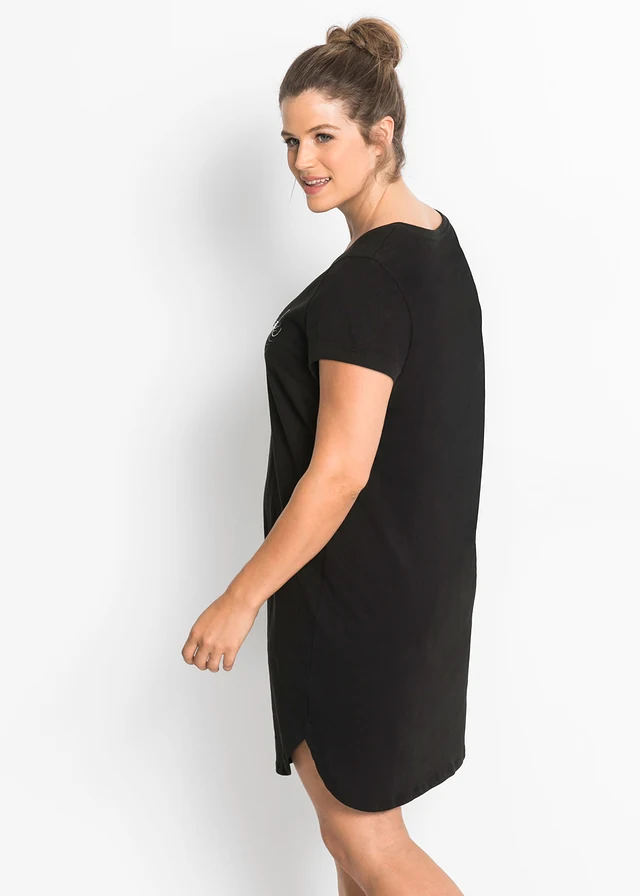 Chemise de nuit courte 100% coton, Couleur: noir imprimé