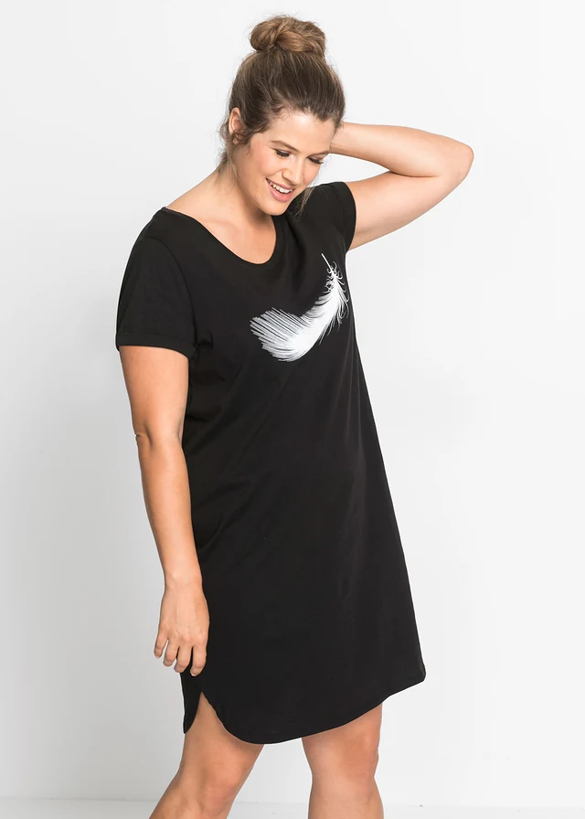 Chemise de nuit courte 100% coton, Couleur: noir imprimé
