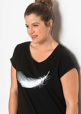 Kort nachthemd van biologisch katoen, Kleur: zwart met print