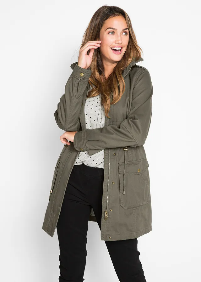Katoenen parka met jersey voering • donkerolijfgroen • bonprix online shop