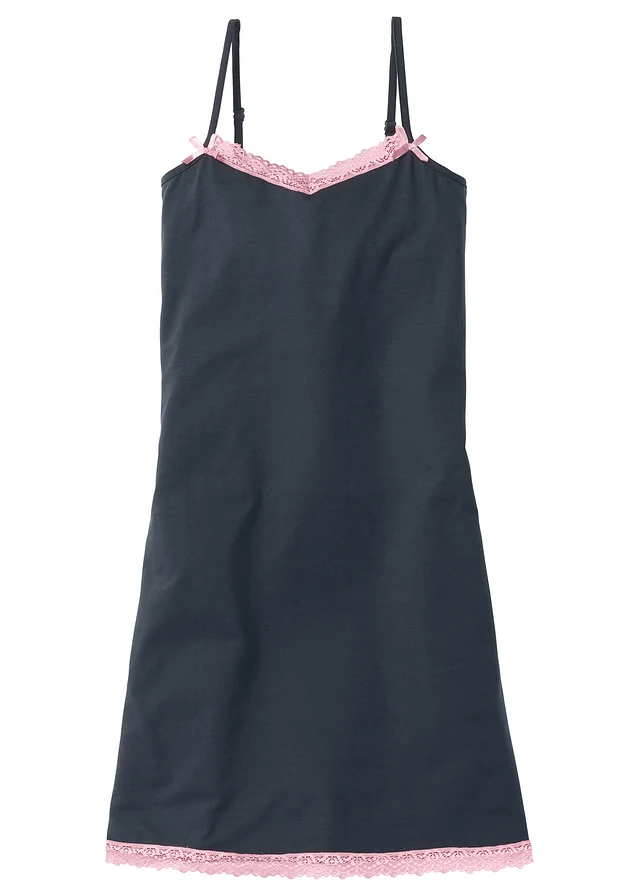 Kort nachthemd met fijn kant, Kleur: grijs-roze