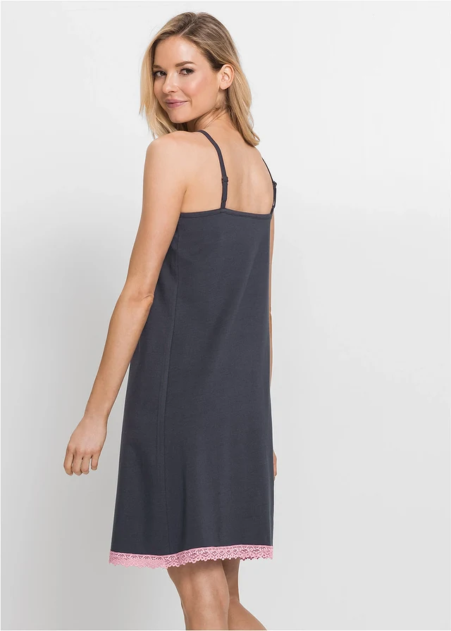 Nuisette courte avec dentelle, Couleur: gris/rose