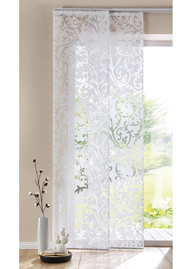 Ausbrenner paneelgordijn met bloemenranken (1 stuk), Kleur: wit