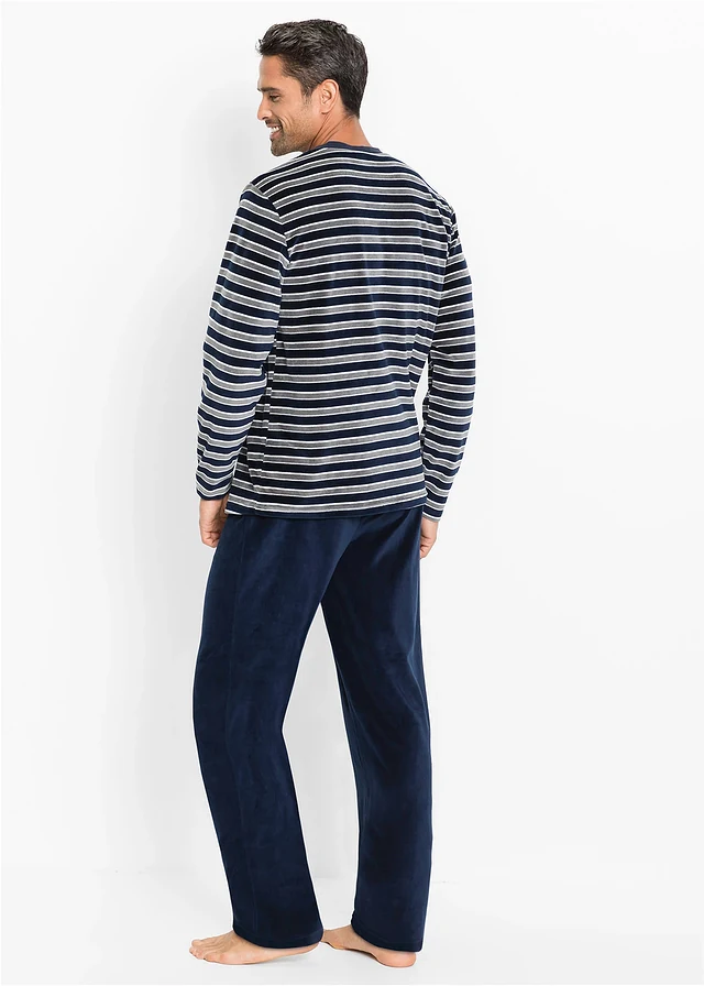Pyjama en velours doux à manches longues • bleu foncé rayé • product-page.page-title-suffix