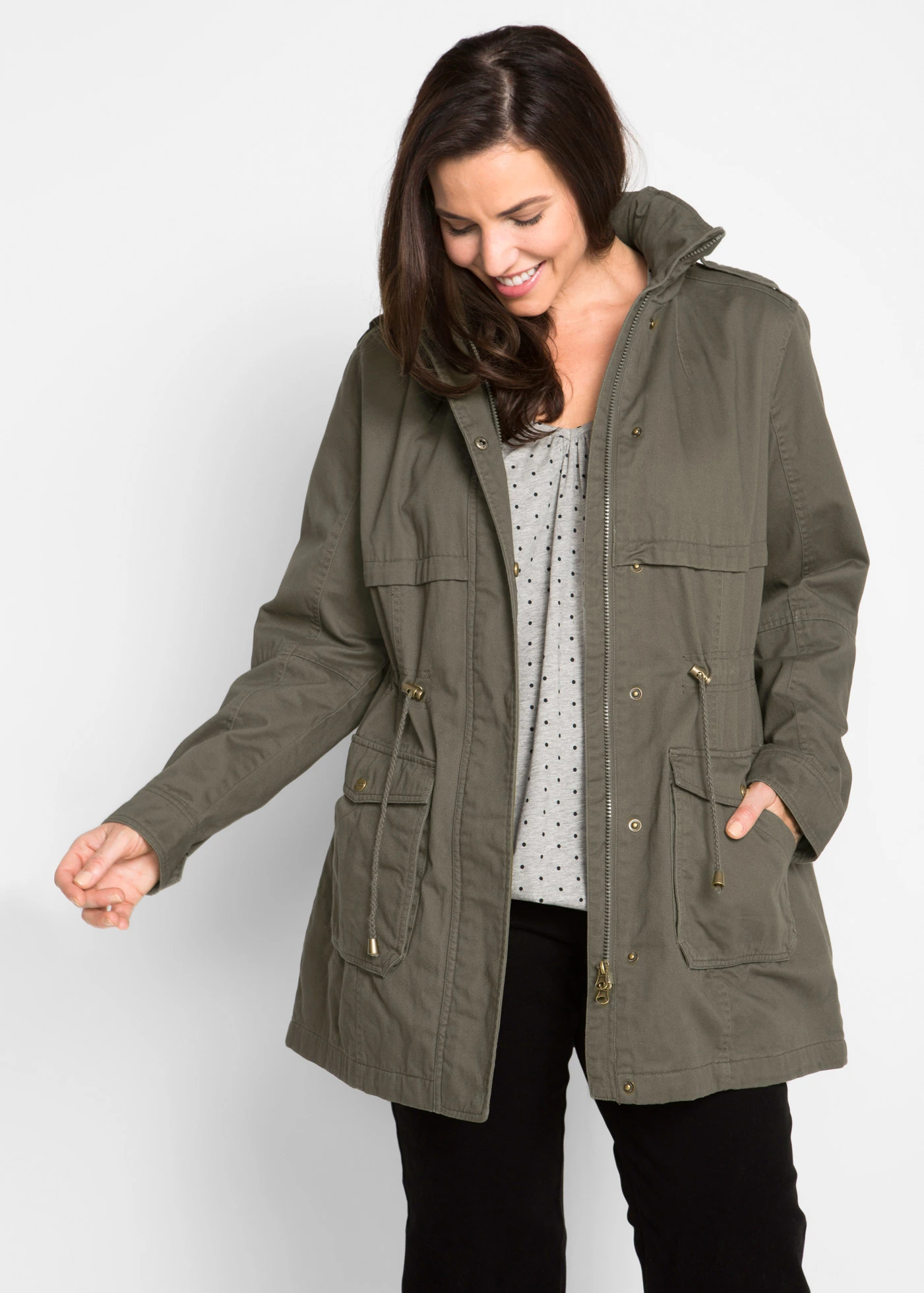 Katoenen parka met jersey voering • donkerolijfgroen plus size • bonprix online shop