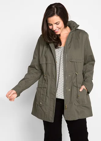 Katoenen parka met jersey voering • donkerolijfgroen plus size • bonprix online shop