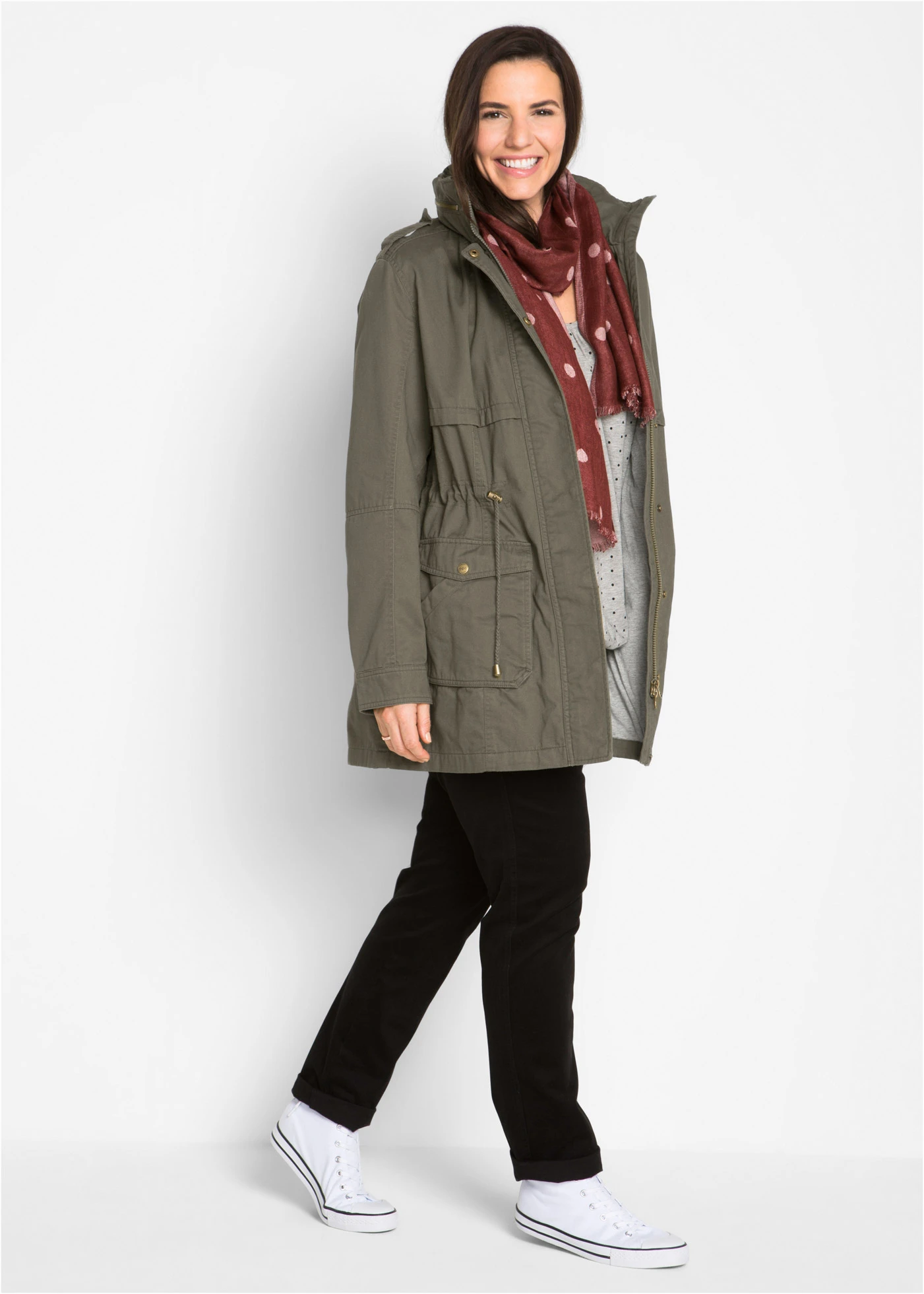 Katoenen parka met jersey voering • donkerolijfgroen plus size • bonprix online shop