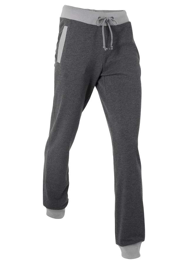 Pantalon de jogging avec bord-côtes contrastés, Couleur: noir chiné