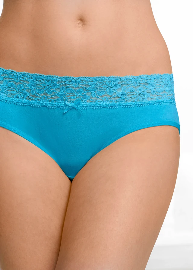 Slip met kant (set van 5), Kleur: turkoois+pink+knalgroen