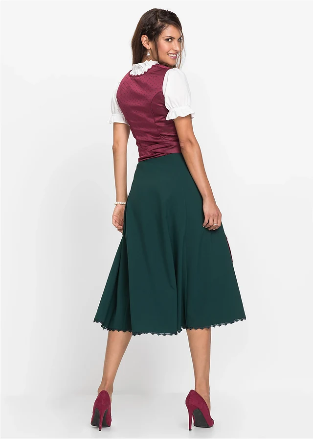 Dirndl et tablier (ens. 2 pces), Couleur: magenta/vert profond/noir/violine mat/blanc cassé imprimé