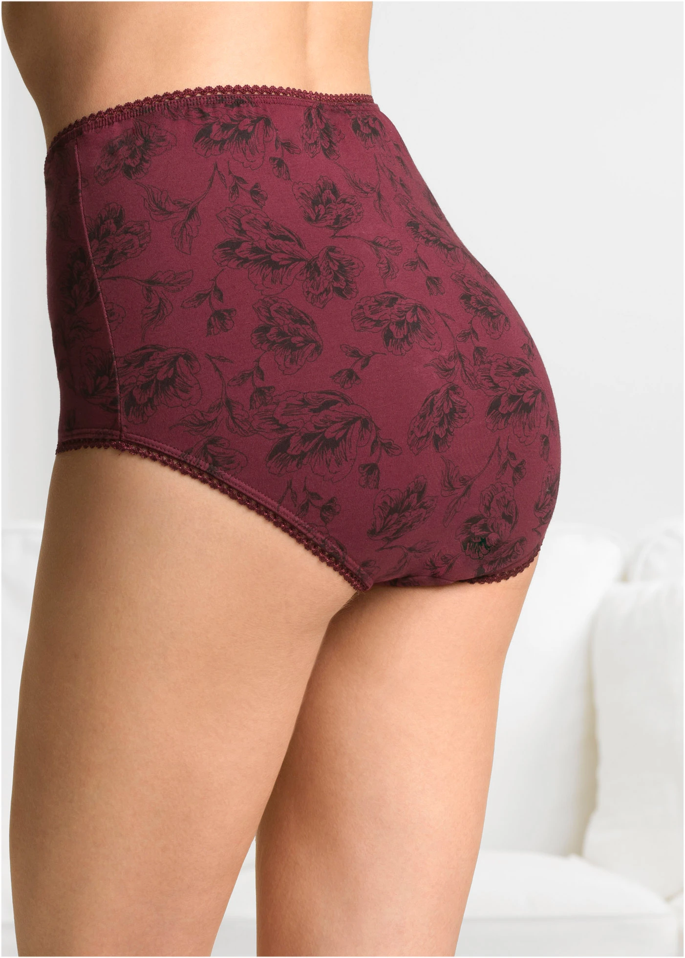 Tailleslip met biologisch katoen (set van 4) • zwart+esdoornrood met print • bonprix online shop