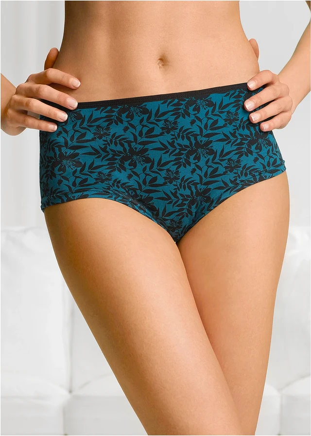 Maxi hipster (set van 4) met biologisch katoen, Kleur: zwart+petrol gedessineerd