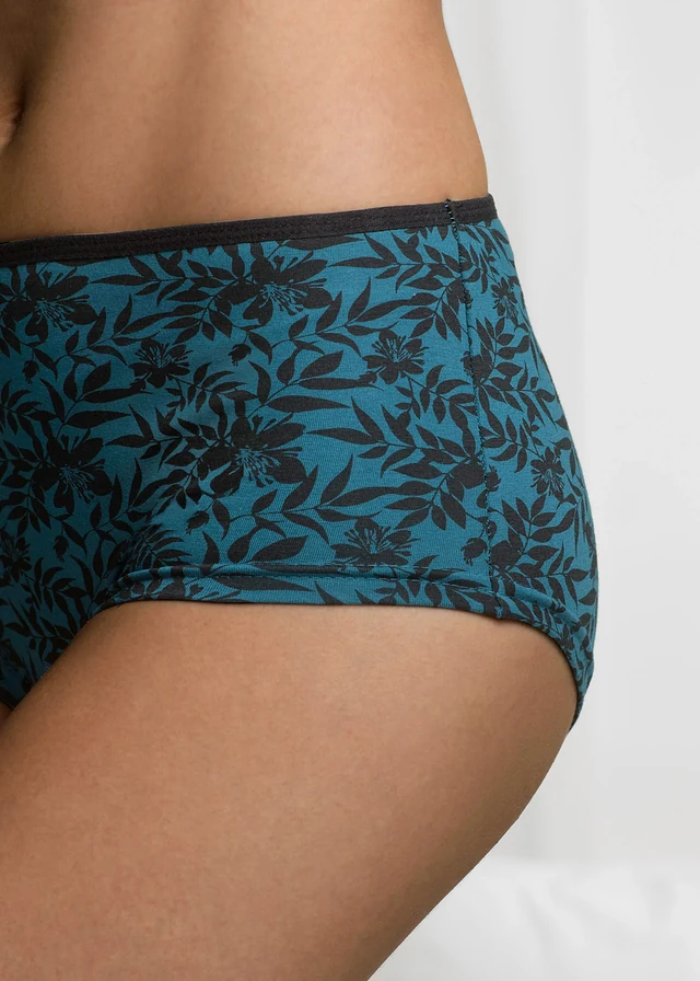 Maxi hipster (set van 4) met biologisch katoen, Kleur: zwart+petrol gedessineerd