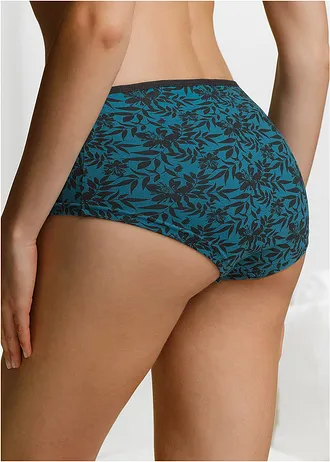 Figi maxi panty z bawełny organicznej (4 pary), kolor: czarny+niebieskozielony z nadrukiem