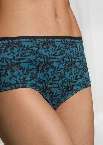 Figi maxi panty z bawełny organicznej (4 pary), kolor: czarny+niebieskozielony z nadrukiem