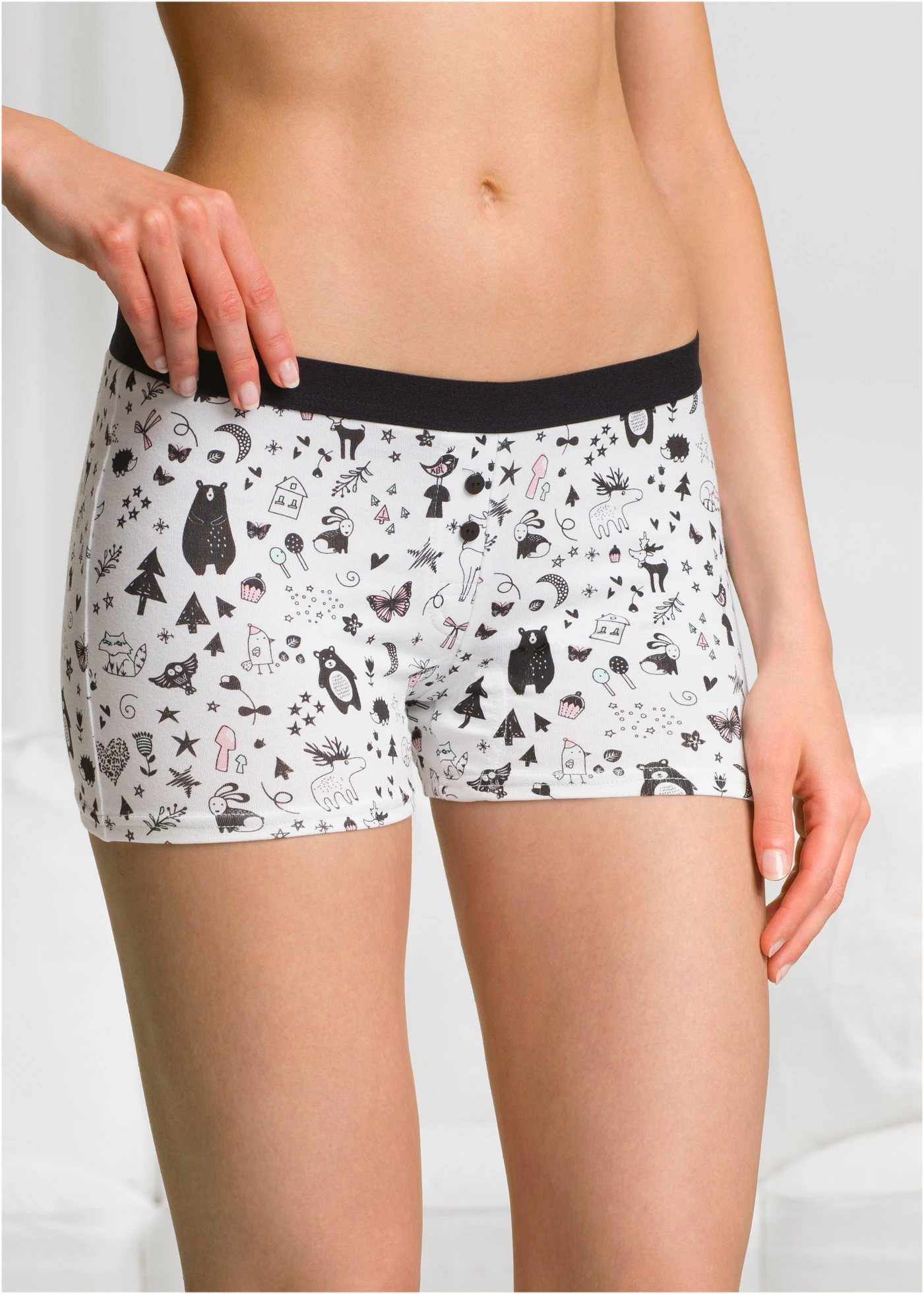 Boxer damă (4 buc./pac.) • negru/alb imprimat • magazin bonprix