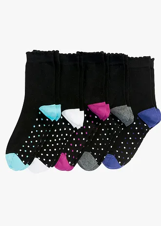 Șosete cu bumbac organic (set/5 perechi) • negru/colorat cu buline • magazin bonprix