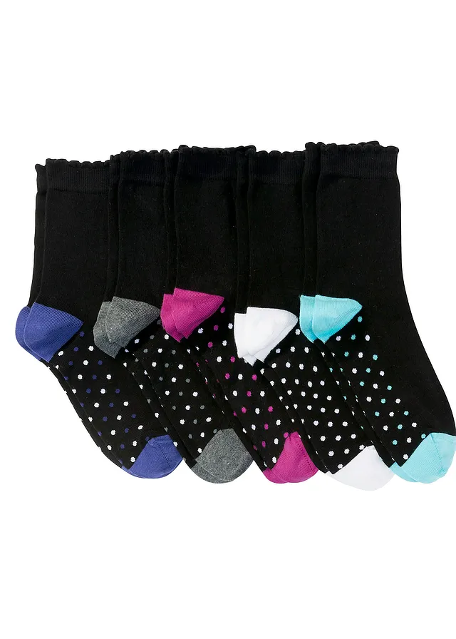 Lot de 5 paires de chaussettes • noir-pois multicolores • Boutique bonprix