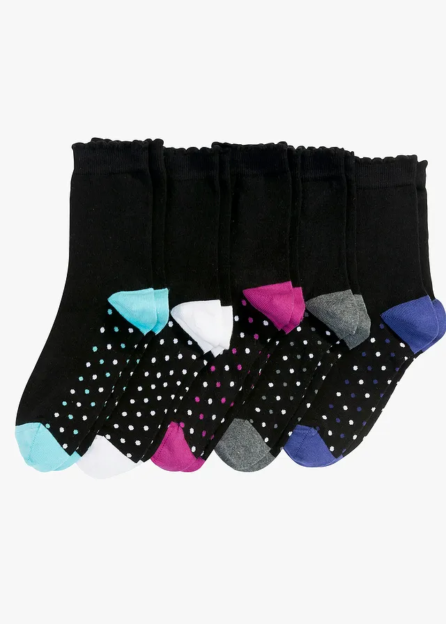 Șosete cu bumbac organic (set/5 perechi) • negru/colorat cu buline • magazin bonprix