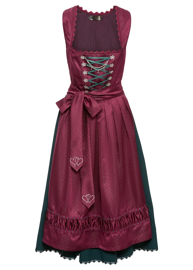 Dirndl et tablier (ens. 2 pces), Couleur: magenta/vert profond/noir/violine mat/blanc cassé imprimé